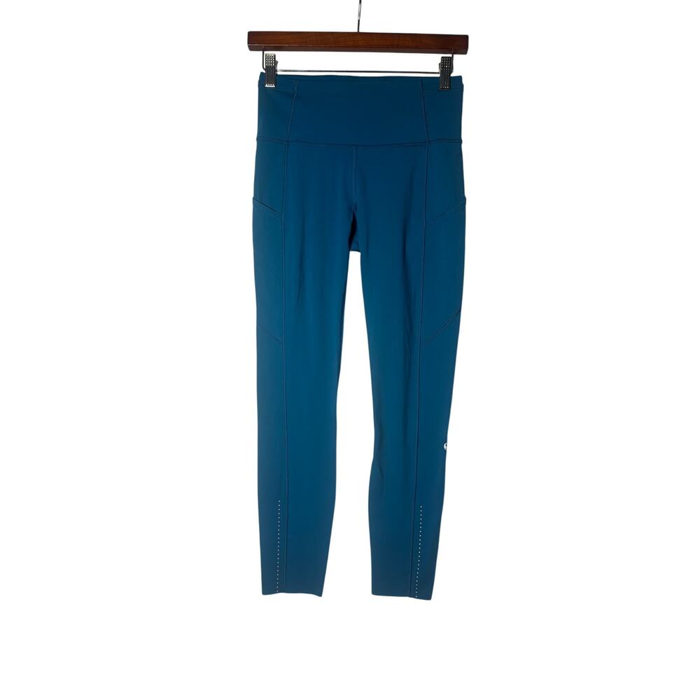 Lululemon Fast & Free Leggings Women's 6 Blue 25" Pockets Running Activewear Gym